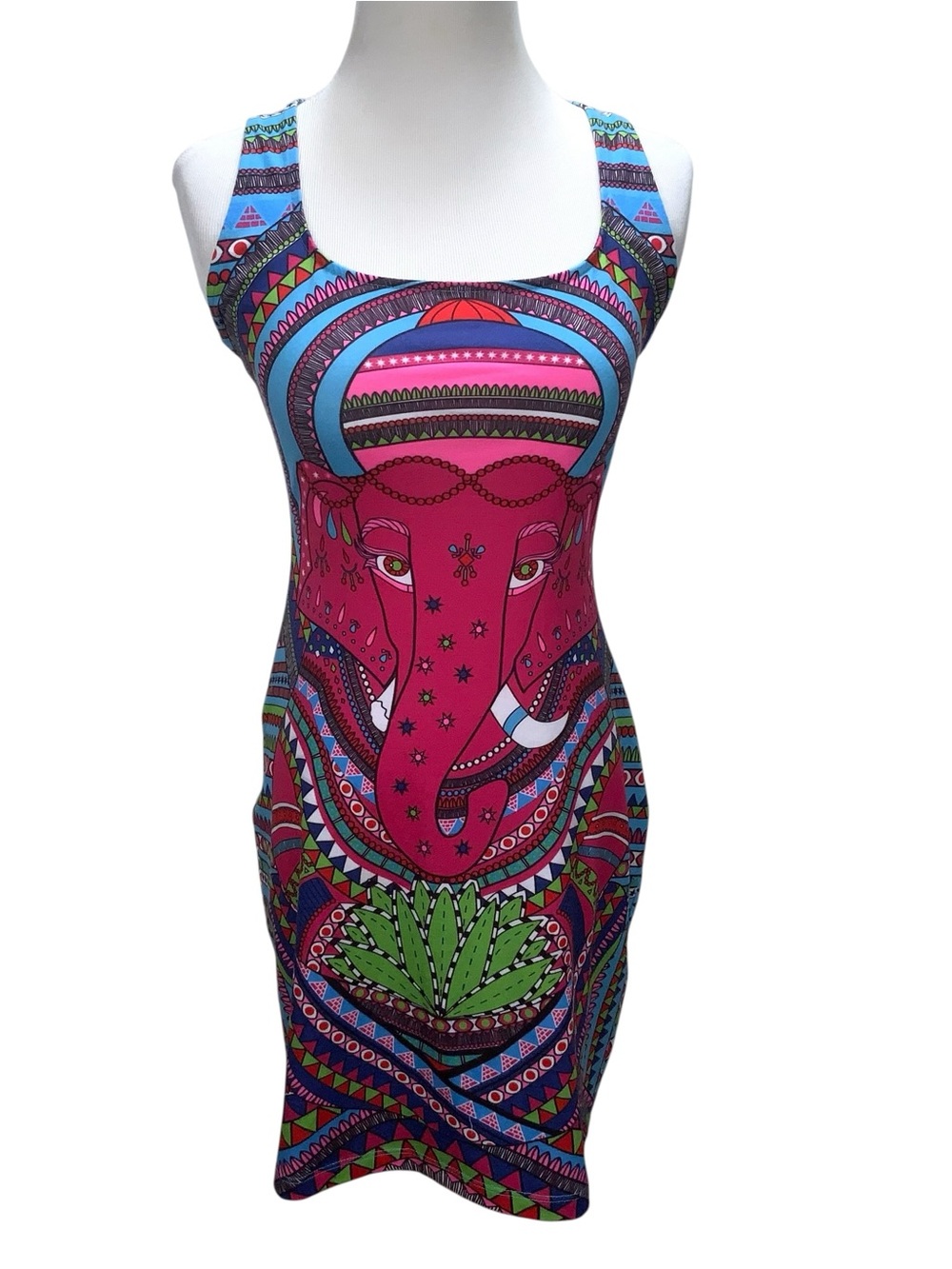 Vintage Mara Hoffman Elephant Multicolor Stretch Sleeveless Dress Size M